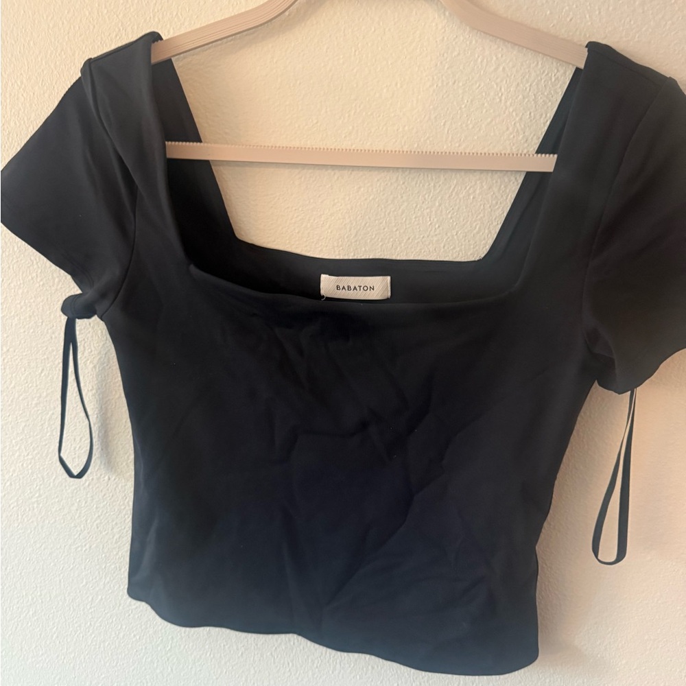 Babaton Black Crop Tie Front Blouse